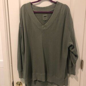 Sage Green Pullover Aerie Sweatshirt With Slight Distressed Pattern